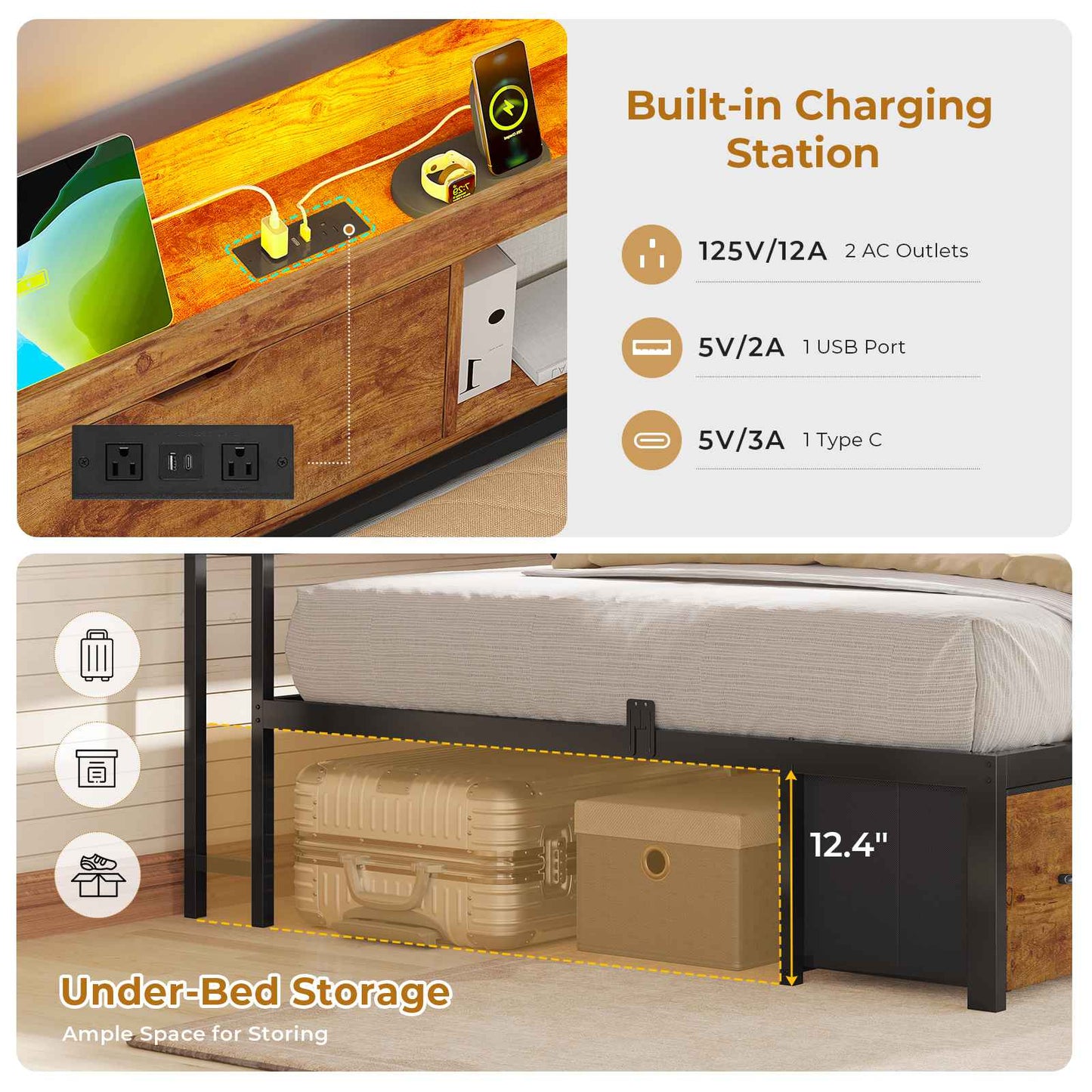 AOGLLATI Corner Bed Frame with Bookcase and Hidden Storage Twin Size Daybed with Charging Station and Led Lights for Kids Teens