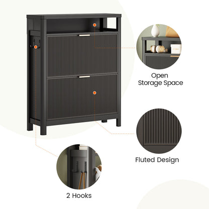 AOGLLATI Shoe Cabinet Storage Narrow Fluted Shoe Rack Cabinet with 2 Flip Drawers Organizer with Open Storage Space