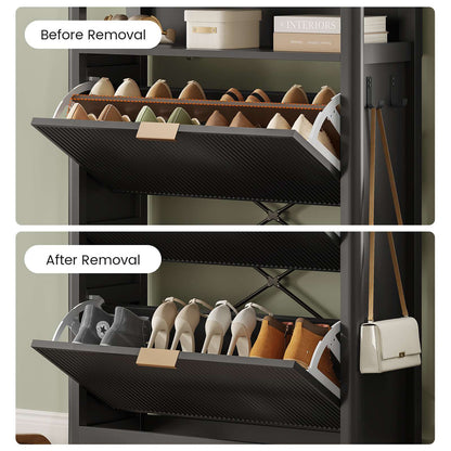 AOGLLATI Shoe Cabinet Storage Narrow Fluted Shoe Rack Cabinet with 2 Flip Drawers Organizer with Open Storage Space
