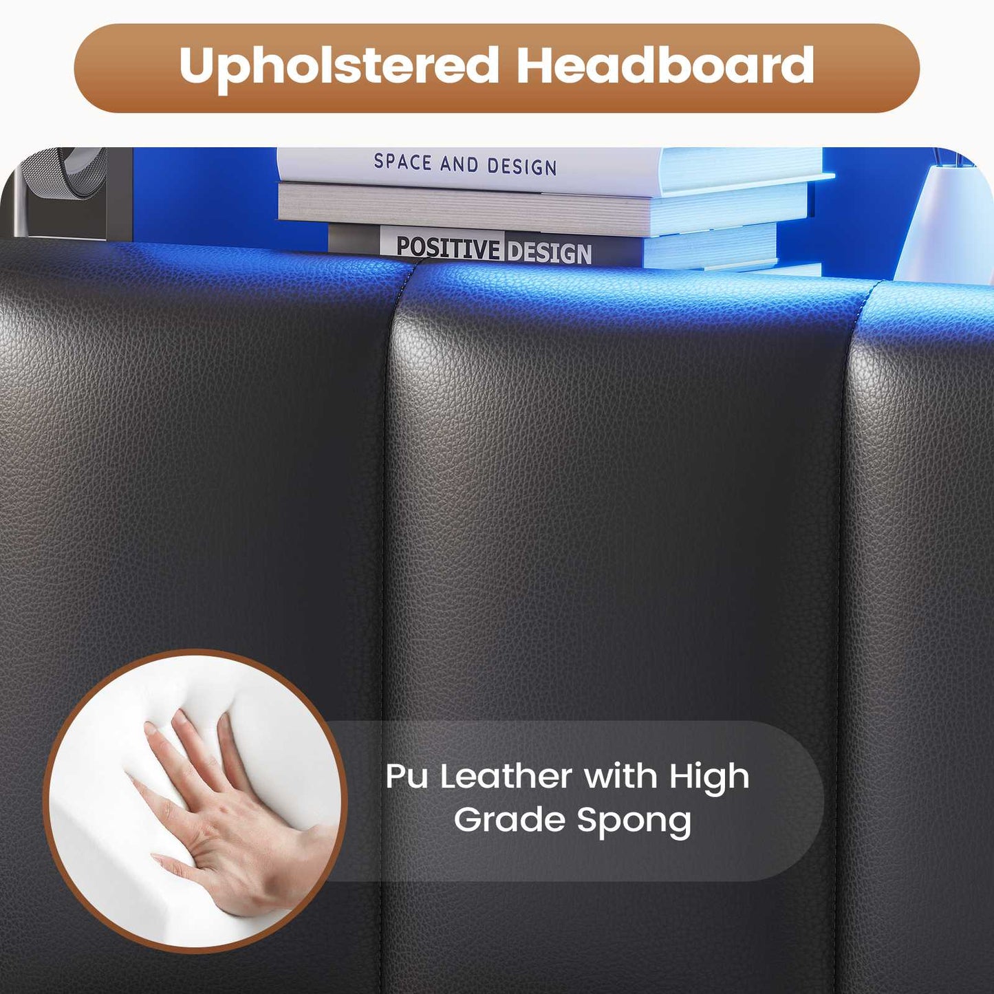 AOGLLATI King Bed Frame with 4 Storage Drawers and Charging Station Bed Frames with Stylish Bookcase Headboard and LED Lights