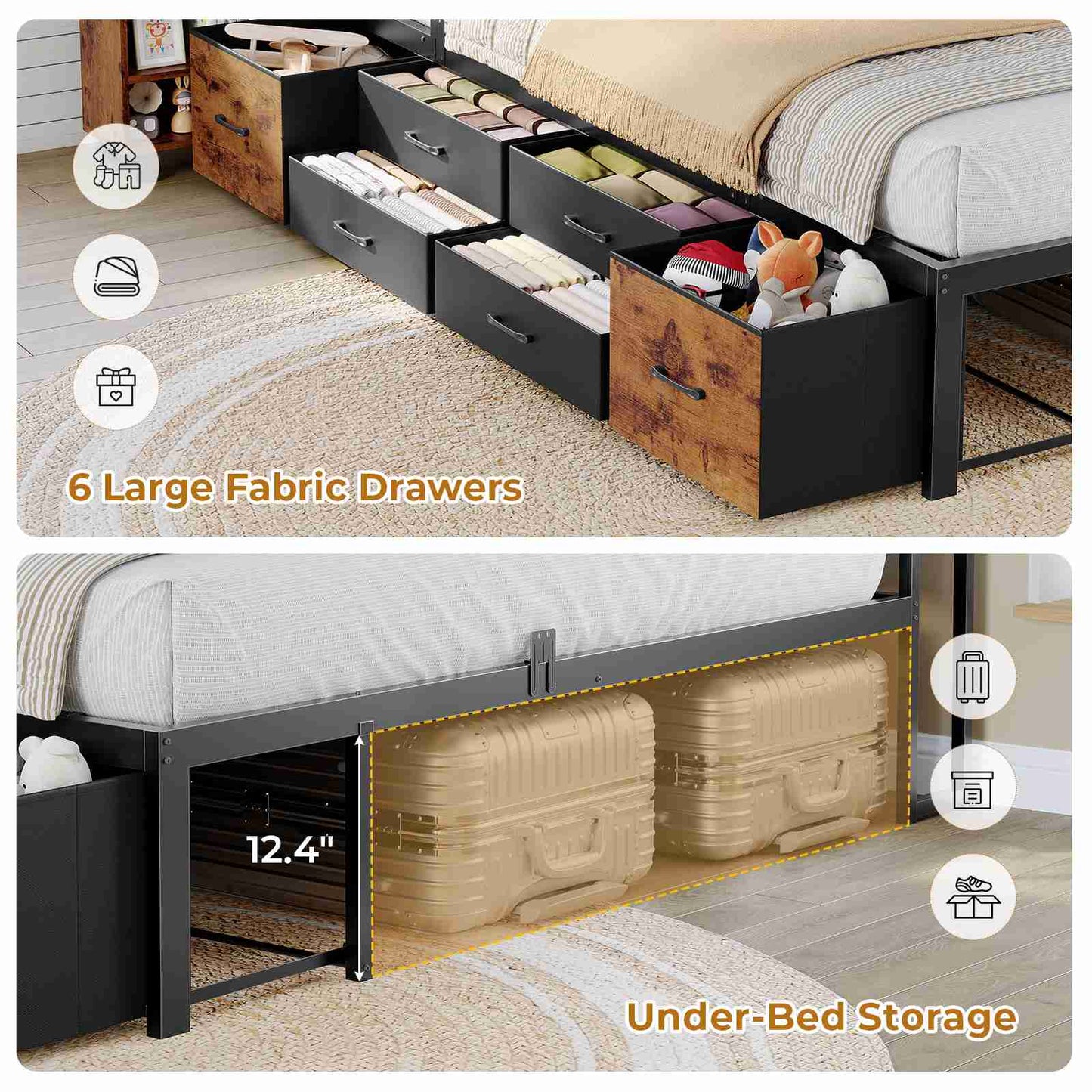 AOGLLATI Full Corner Bed Frame with Bookcase and Hidden Storage Daybed with Charging Station and Led Lights for Kids Teens