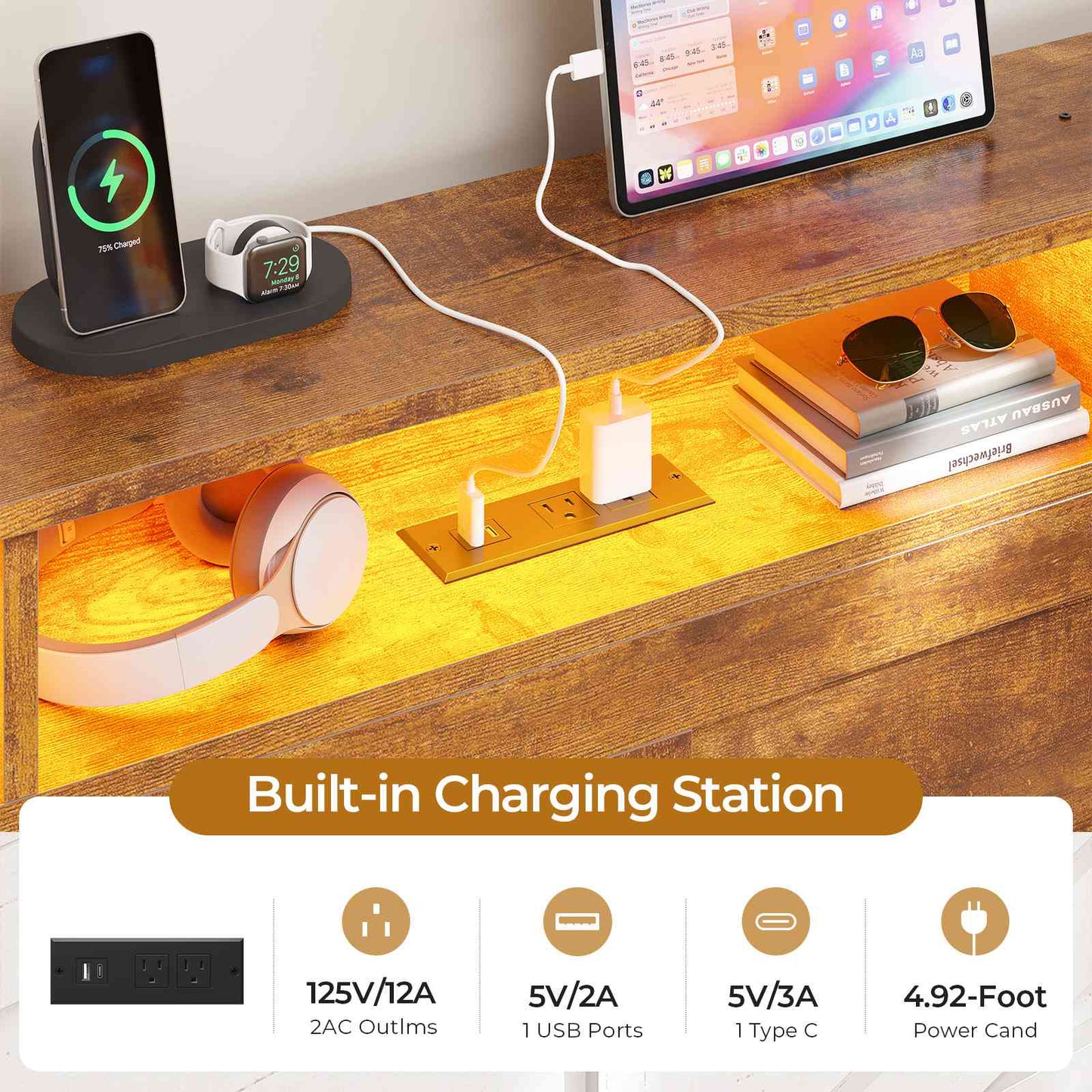 AOGLLATI Daybed with Pop Up Trundle and 3 Storage Drawers Farmhouse Corner Bed Frame with Charging Station LED Lights