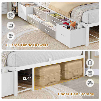 AOGLLATI Full Corner Bed Frame with Bookcase and Hidden Storage Daybed with Charging Station and Led Lights for Kids Teens