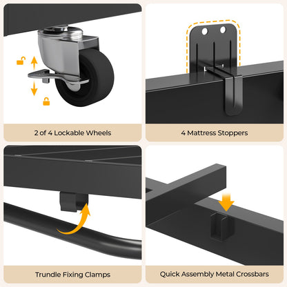 AOGLLATI Daybed with Pop Up Trundle and 3 Storage Drawers Farmhouse Corner Bed Frame with Charging Station LED Lights