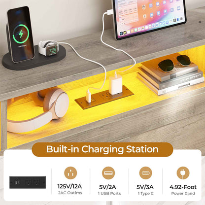 AOGLLATI Daybed with Pop Up Trundle and 3 Storage Drawers Farmhouse Corner Bed Frame with Charging Station LED Lights