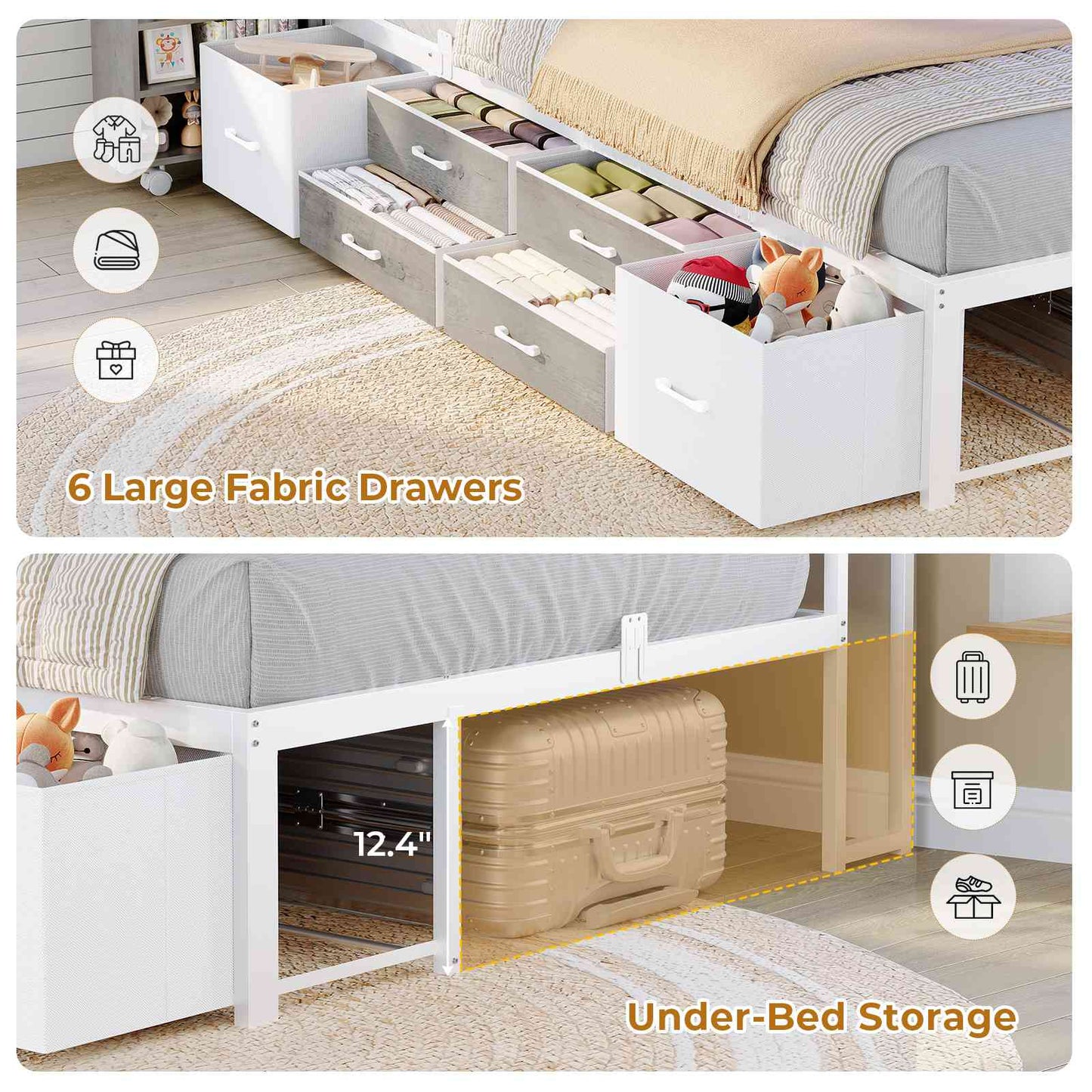 AOGLLATI Twin Corner Bed Frame with Bookcase and Hidden Storage Daybed with Charging Station and Led Lights for Kids Teens
