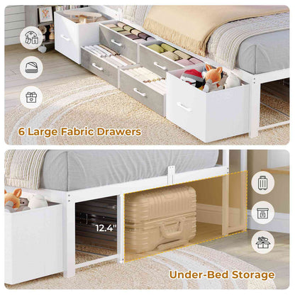 AOGLLATI Twin Corner Bed Frame with Bookcase and Hidden Storage Daybed with Charging Station and Led Lights for Kids Teens