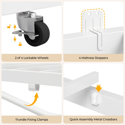 AOGLLATI Daybed with Pop Up Trundle and 3 Storage Drawers Farmhouse Corner Bed Frame with Charging Station LED Lights