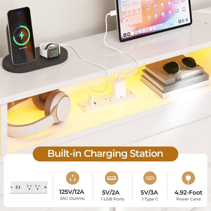 AOGLLATI Daybed with Pop Up Trundle and 3 Storage Drawers Farmhouse Corner Bed Frame with Charging Station LED Lights