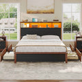 AOGLLATI Full Size Bed Frame with 4 Storage Drawers & 2 Tier Storage Headboard Fluted Led Bed with Charging Station and Metal Slats