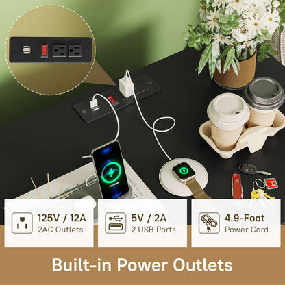 AOGLLATI Rattan Nightstand with Charging Station and 3 Drawers Night Stand with USB Ports and Metal Handle