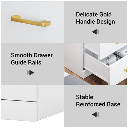 AOGLLATI Nightstand with Charging Station and LED Lights Night Stand with Open Storage and 2 Drawers