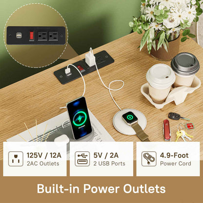 AOGLLATI Rattan Nightstand with Charging Station and 3 Drawers Night Stand with USB Ports and Metal Handle