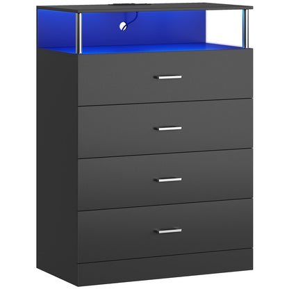 AOGLLATI 40.3 Inch Tall Dresser with 4 Drawer Dresser with Charging Station, Column Design Led Dresser for Bedroom Closet