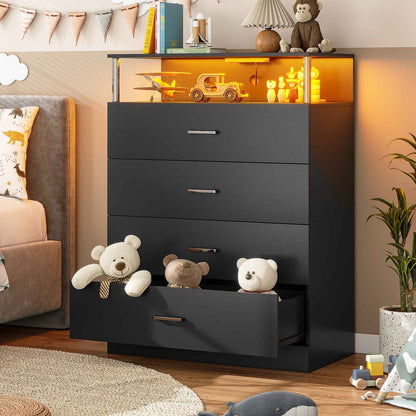 AOGLLATI 40.3 Inch Tall Dresser with 4 Drawer Dresser with Charging Station, Column Design Led Dresser for Bedroom Closet
