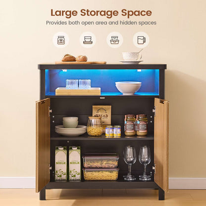 AOGLLATI Sideboard Storage Cabinet Buffet Table with Storage & Led Lights Coffee Bar Cabinet for Kitchen Entryway Living Room