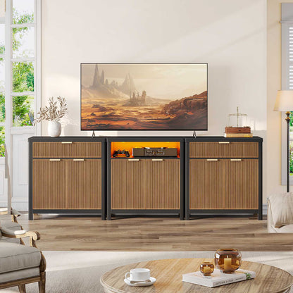 AOGLLATI Sideboard Storage Cabinet Buffet Table with Storage & Led Lights Coffee Bar Cabinet for Kitchen Entryway Living Room
