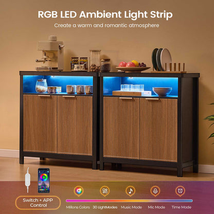 AOGLLATI Sideboard Storage Cabinet Buffet Table with Storage & Led Lights Coffee Bar Cabinet for Kitchen Entryway Living Room