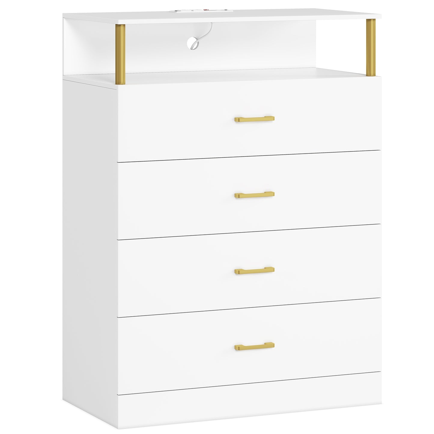 AOGLLATI 40.3 Inch Tall Dresser with 4 Drawer Dresser with Charging Station, Column Design Led Dresser for Bedroom Closet