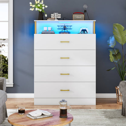 AOGLLATI 40.3 Inch Tall Dresser with 4 Drawer Dresser with Charging Station, Column Design Led Dresser for Bedroom Closet