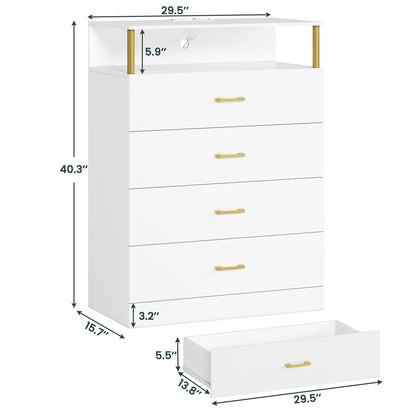 AOGLLATI 40.3 Inch Tall Dresser with 4 Drawer Dresser with Charging Station, Column Design Led Dresser for Bedroom Closet