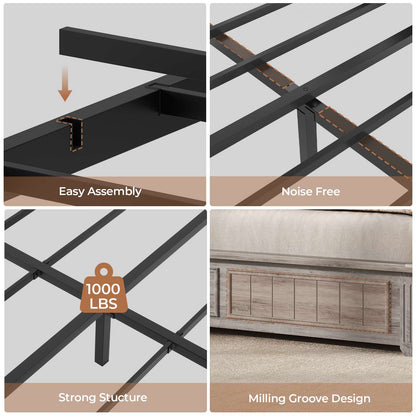 AOGLLATI Queen Bed Frame with 3-Tier Storage Hidden Headboard and 4 Drawers LED Wooden Bed Frame with Sliding Acrylic Door and Charging Station