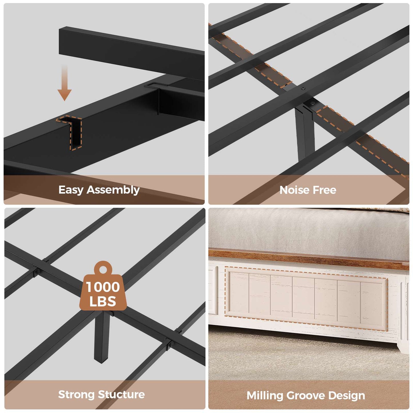 AOGLLATI Full Size Bed Frame with 4 Drawers and 3-Tier Hidden Headboard LED Wooden Bed Frame with Acrylic Sliding Door and Charging Station