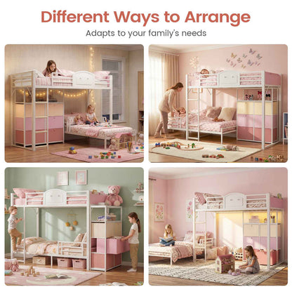 AOGLLATI Bunk Bed with 6 Storage Drawers and Bedside Storage for Kids Teens Metal Led Loft Bed Twin Over Twin with Safety Guardrails for Small Space