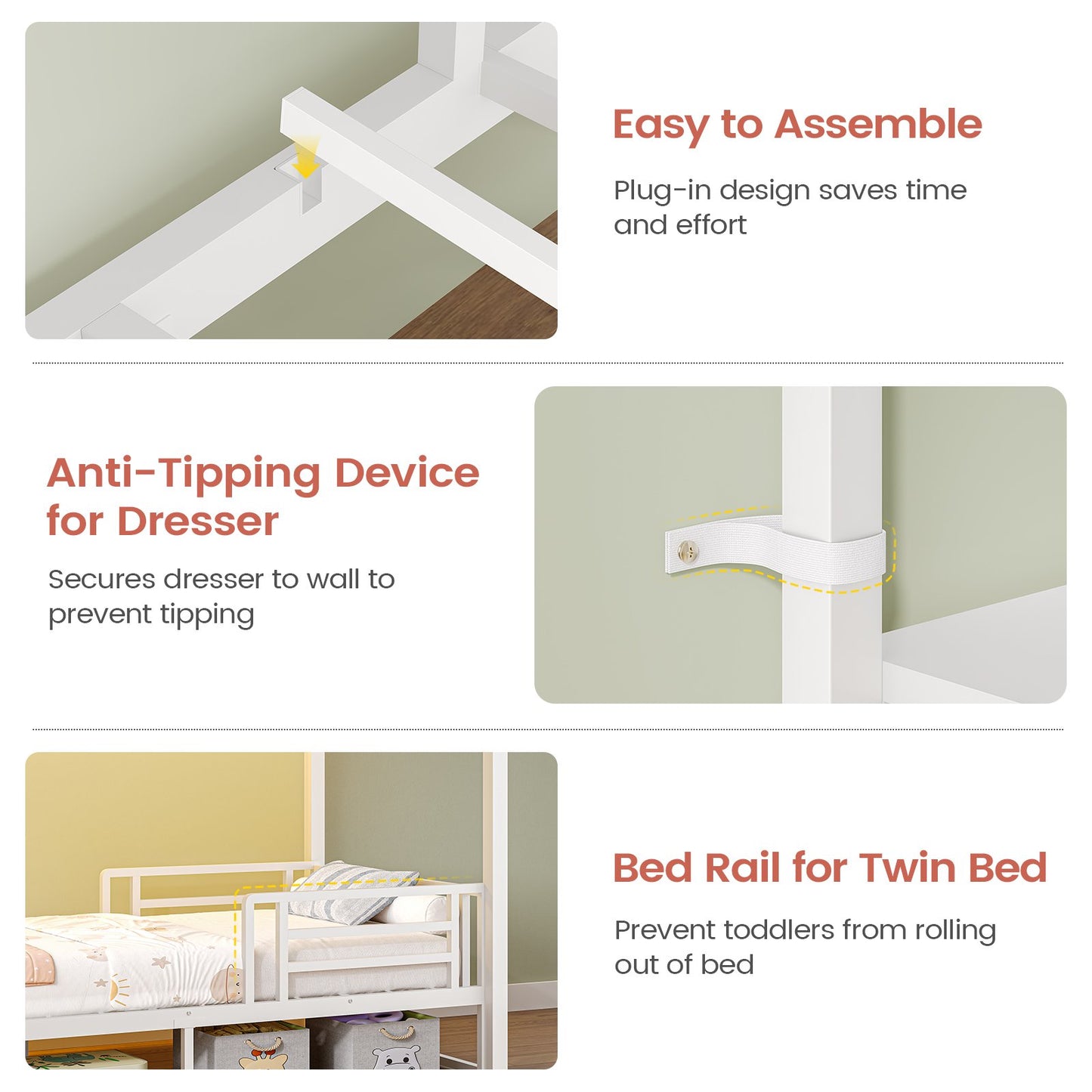 AOGLLATI Bunk Bed with 6 Storage Drawers and Bedside Storage for Kids Teens Metal Led Loft Bed Twin Over Twin with Safety Guardrails for Small Space