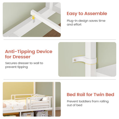 AOGLLATI Bunk Bed with 6 Storage Drawers and Bedside Storage for Kids Teens Metal Led Loft Bed Twin Over Twin with Safety Guardrails for Small Space