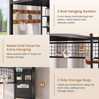 AOGLLATI Bunk Bed Twin Over Twin with 6 Storage Drawers and Desk Metal LED Loft Bed with Charging Station and Side Bag Hanging Rod Stair and Guardrail