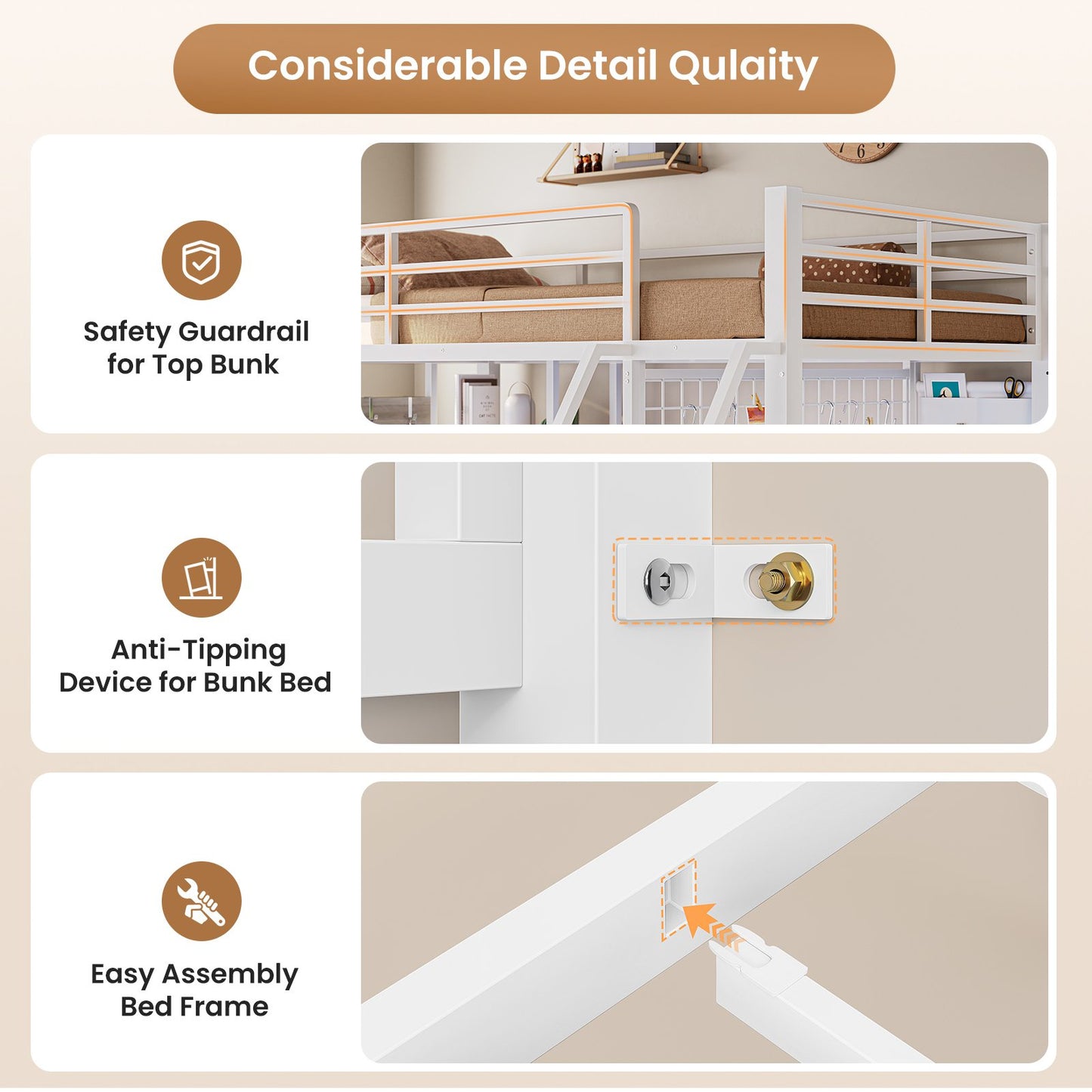AOGLLATI Bunk Bed Twin Over Twin with 6 Storage Drawers and Desk Metal LED Loft Bed with Charging Station and Side Bag Hanging Rod Stair and Guardrail