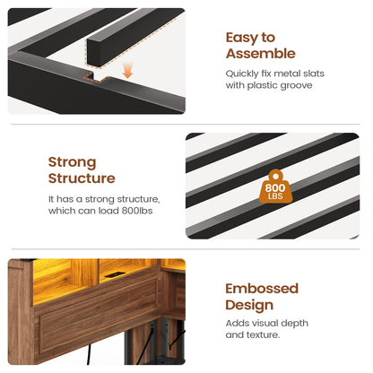 AOGLLATI Twin Corner Bed Frame with Storage Drawers and Bookcase Hidden Headboard Farmhouse Wood Daybed with Charging Station and Led Lights