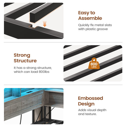 AOGLLATI Full Corner Bed Frame with Storage Drawers and Bookcase Hidden Headboard Farmhouse Led Wood Daybed with Charging Station for Kids Teens