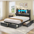 AOGLLATI Full Bed Frame with 6 Storage Drawers and 3-Tier Headboard Upholstered Led Bed Frame with Charging Station and 2 Cabinet Storage