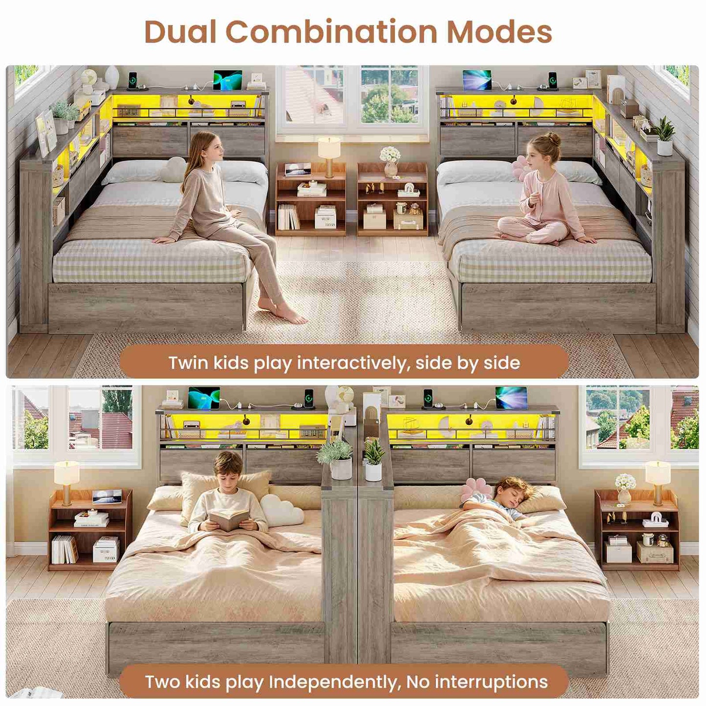 AOGLLATI Twin Corner Bed with 6 Storage Drawers and Storage Headboard LED Twin Daybed with Charging Station and Side Bookcase Storage