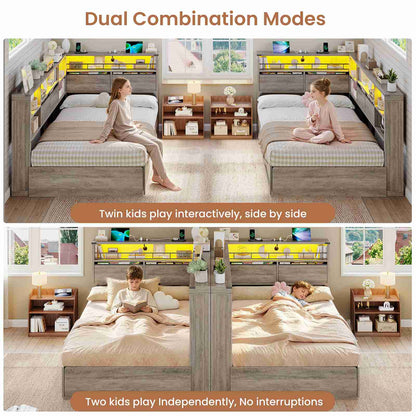 AOGLLATI Twin Corner Bed with 6 Storage Drawers and Storage Headboard LED Twin Daybed with Charging Station and Side Bookcase Storage