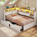 AOGLLATI Twin Corner Bed with 6 Storage Drawers and Storage Headboard LED Twin Daybed with Charging Station and Side Bookcase Storage