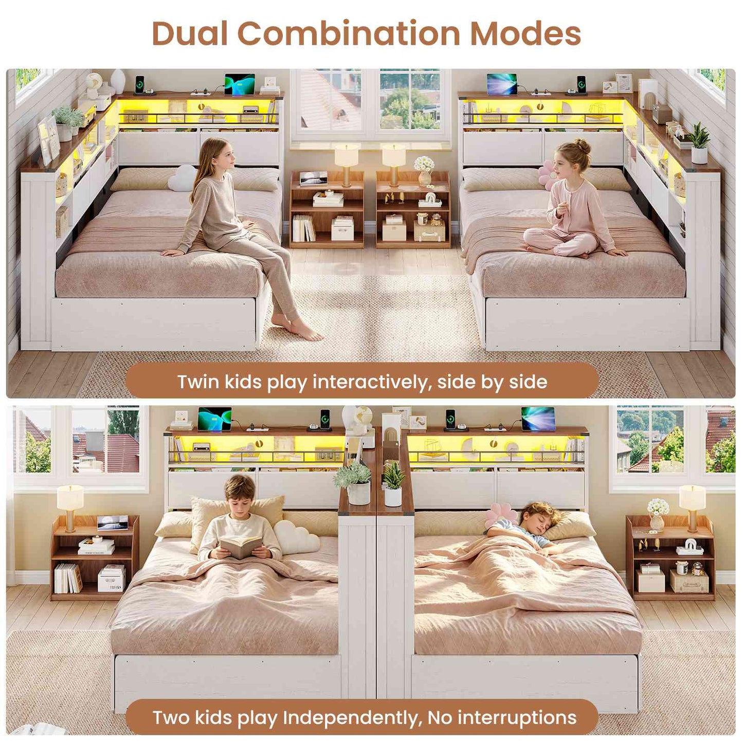 AOGLLATI Twin Corner Bed with 6 Storage Drawers and Storage Headboard LED Twin Daybed with Charging Station and Side Bookcase Storage