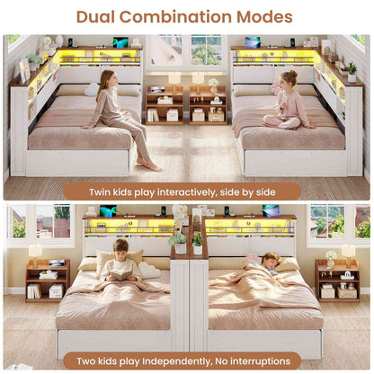 AOGLLATI Twin Corner Bed with 6 Storage Drawers and Storage Headboard LED Twin Daybed with Charging Station and Side Bookcase Storage