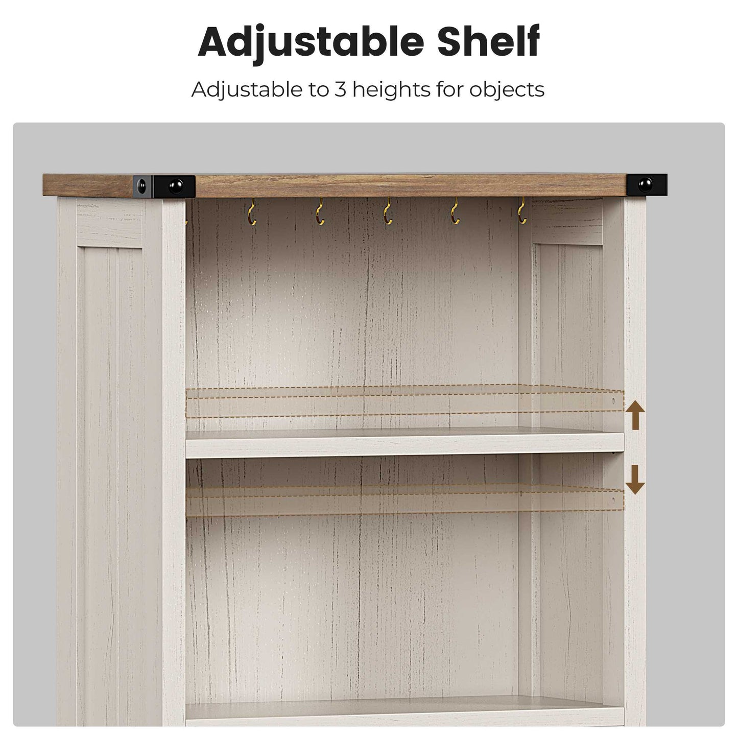 AOGLLATI Farmhouse Tall Nightstand with Charging Station and Bookshelf Led Wood Night Stand with 2 Drawers 6 Hooks and Storage Shelves