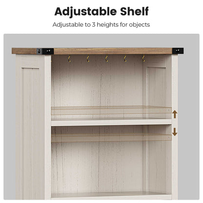 AOGLLATI Farmhouse Tall Nightstand with Charging Station and Bookshelf Led Wood Night Stand with 2 Drawers 6 Hooks and Storage Shelves
