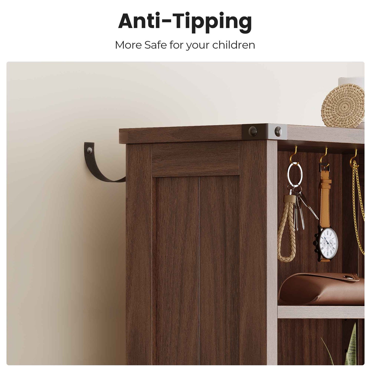 AOGLLATI Farmhouse Tall Nightstand with Charging Station and Bookshelf Led Wood Night Stand with 2 Drawers 6 Hooks and Storage Shelves