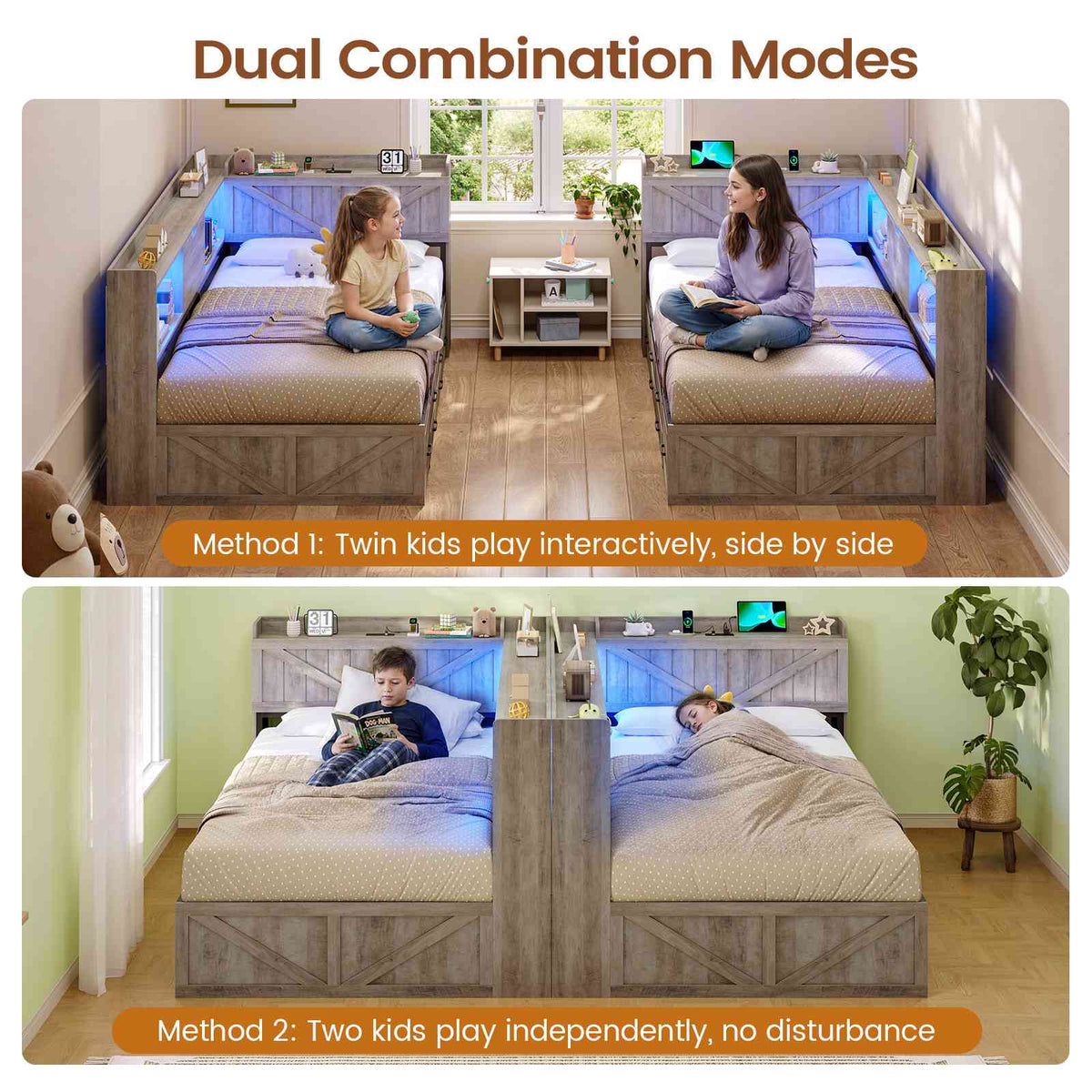 AOGLLATI Twin Corner Farmhouse Bed with 6 Drawers and Hidden Storage Daybed with Charging Station and L-Shape Top Storage 2 Bookcase