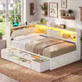 AOGLLATI Twin Corner Farmhouse Bed with 6 Drawers and Hidden Storage Daybed with Charging Station and L-Shape Top Storage 2 Bookcase