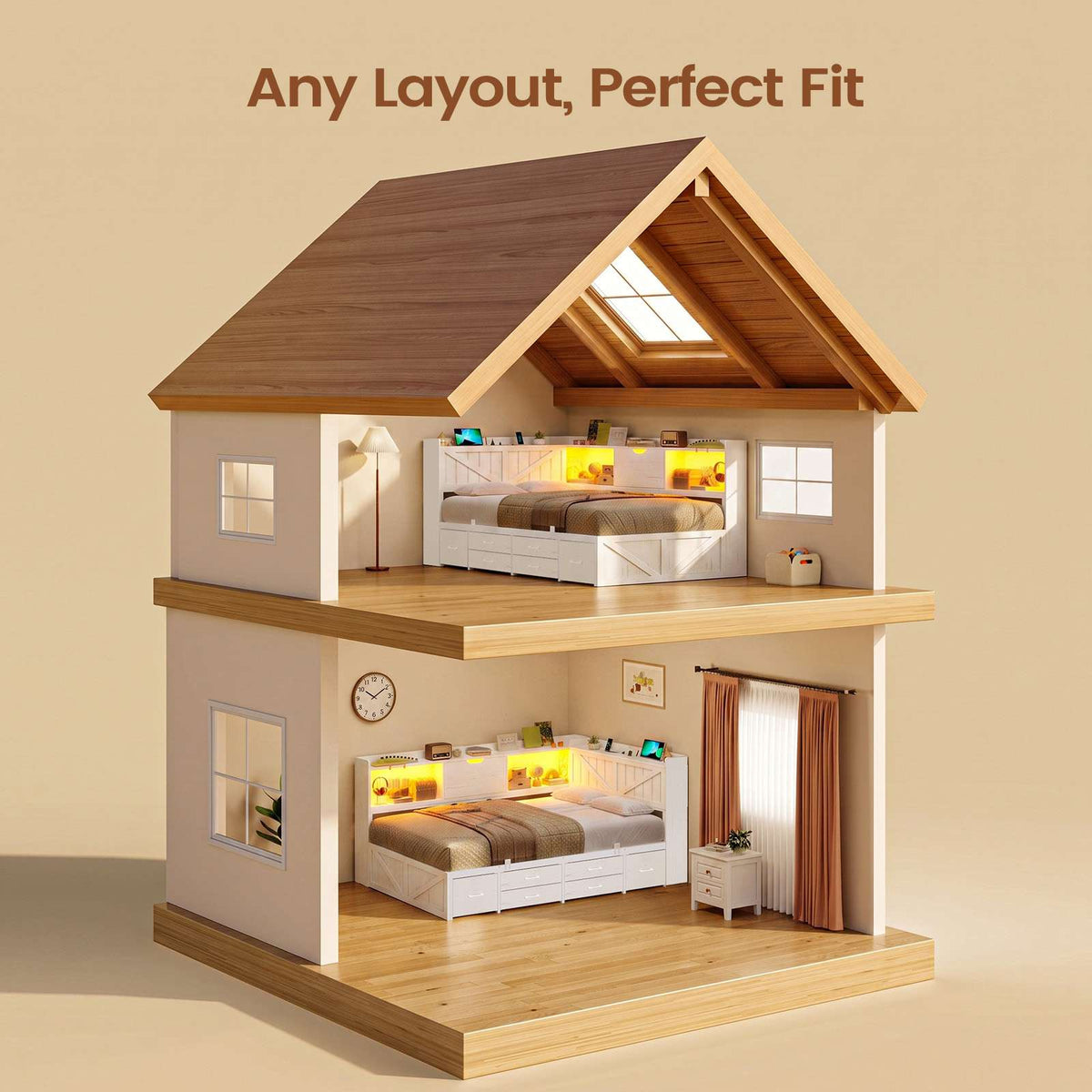 AOGLLATI Twin Corner Farmhouse Bed with 6 Drawers and Hidden Storage Daybed with Charging Station and L-Shape Top Storage 2 Bookcase