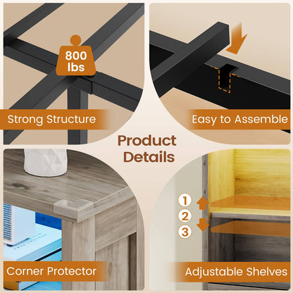 AOGLLATI Twin Corner Bed Frame with 3 Storage Drawers and Acrylic Sliding Door LED Daybed with 2 Tier Side Bookshelves and Hidden Headboard and Charging Station
