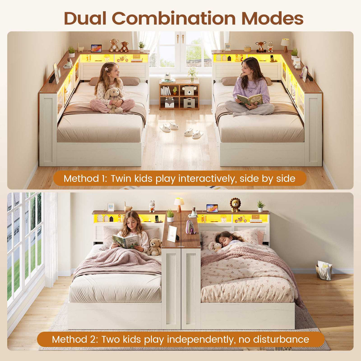 AOGLLATI Twin Corner Bed Frame with 3 Storage Drawers and Acrylic Sliding Door LED Daybed with 2 Tier Side Bookshelves and Hidden Headboard and Charging Station
