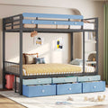 AOGLLATI Twin Over Twin Bunk Bed with 6 Storage Drawers and Large Under-Bed Storage Metal Bunk Bed with Playful Slats Design and Safety Guardrail