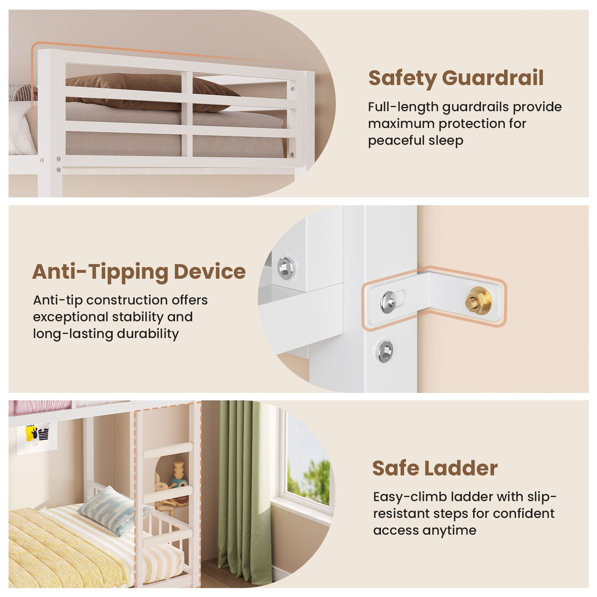 AOGLLATI Twin Over Twin Bunk Bed with 6 Storage Drawers and Large Under-Bed Storage Metal Bunk Bed with Playful Slats Design and Safety Guardrail